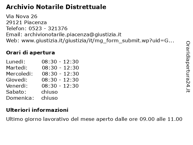 Orari di apertura Archivio Notarile Distrettuale Via Nova